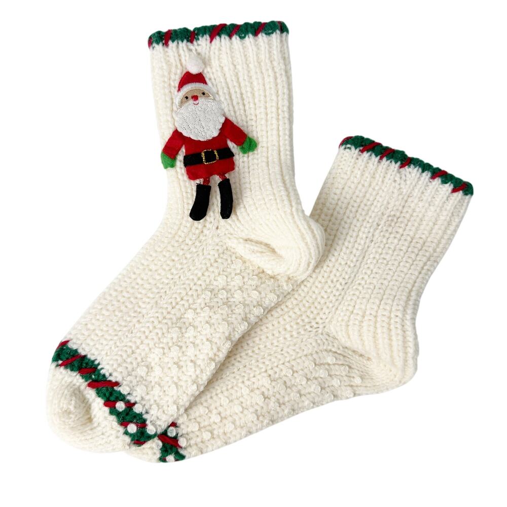 NEW white green red Santa Claus non-slip Slipper Socks Christmas holiday S/M